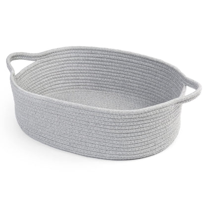 Prime Pets Dog Toy Basket, Cotton Rope Storage Basket with Handles, 14.5" x 11" x 5" H, Small Woven Storage Bin for Puppy Cat Pet Supplies, Grey