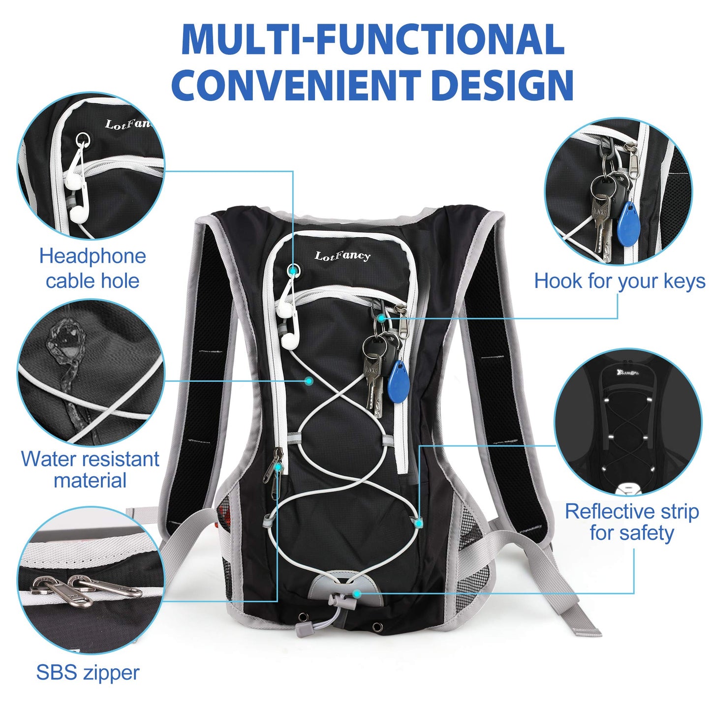 LotFancy Hydration Backpack with 2L Bladder (BPA Free), Leakproof Camel Backpack for Running Cycling Hiking Climbing Race Festival Skiing Walking, Water Hydration Pack for Women Men Kids