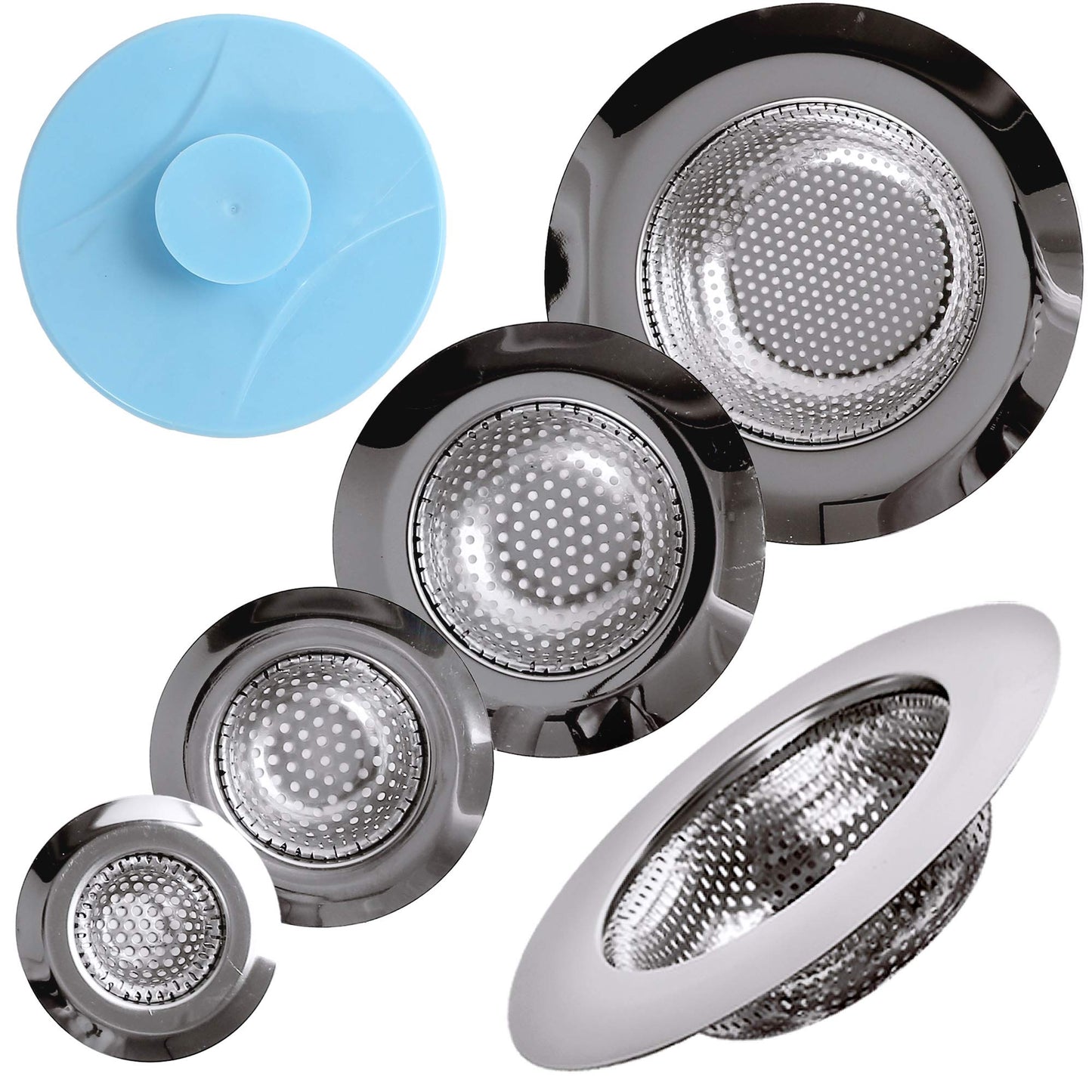 6PACK Hair Catcher Shower Drain, Shower Drain Cover for Bathtub, Stainless Steel Sink Strainer for Kitchen and Bathroom, Drain Stoper with Different Size from 2.1" to 4.5"