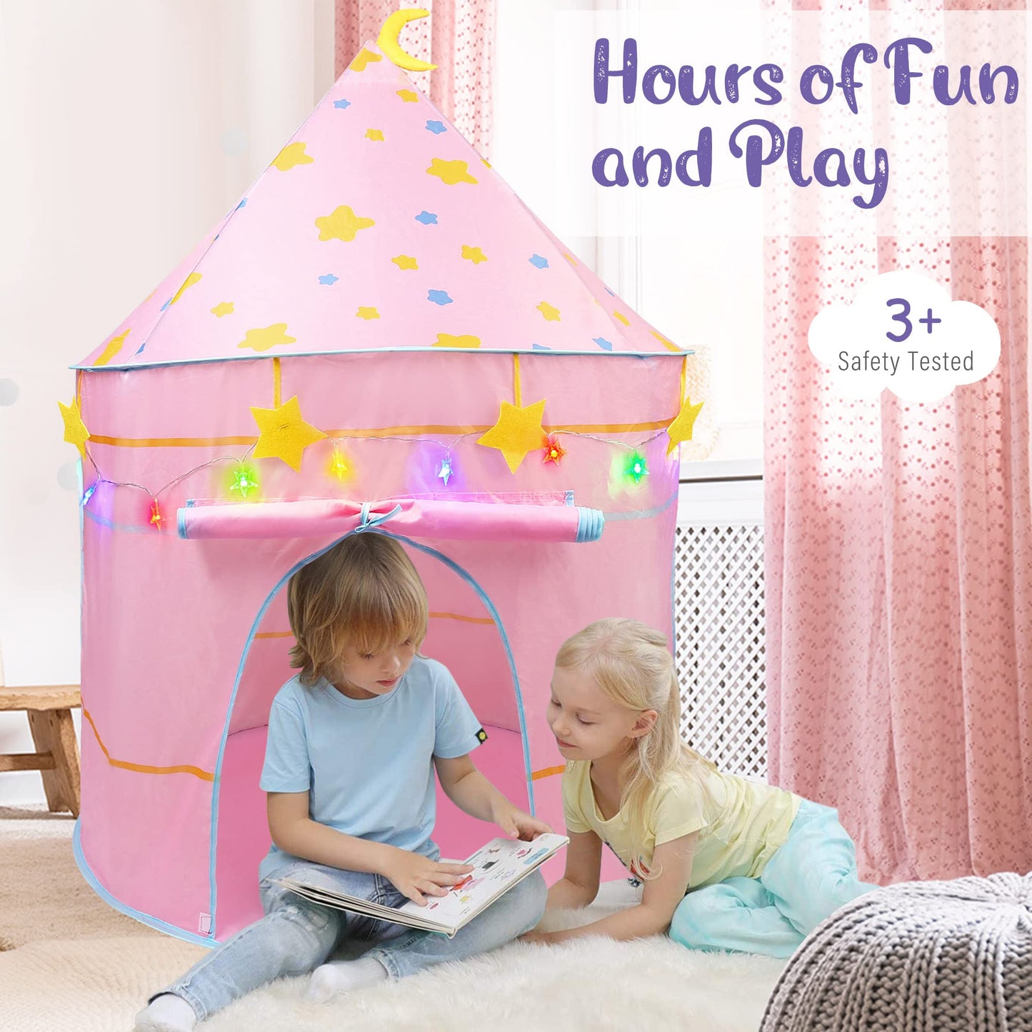 LotFancy Play Tent with Star Lights and Storage Carrying Bag, Pop Up Play Tent House for Kids Toddlers, Indoor and Outdoor Use, Foldable, Portable