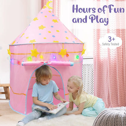 LotFancy Play Tent with Star Lights and Storage Carrying Bag, Pop Up Play Tent House for Kids Toddlers, Indoor and Outdoor Use, Foldable, Portable