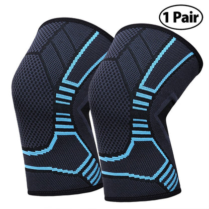 Knee Brace Compression Sleeve for Men Women, Ideal for Basketball Running Football Volleyball Baseball Sports, Latex-Free, 1 Pair (L, Blue)