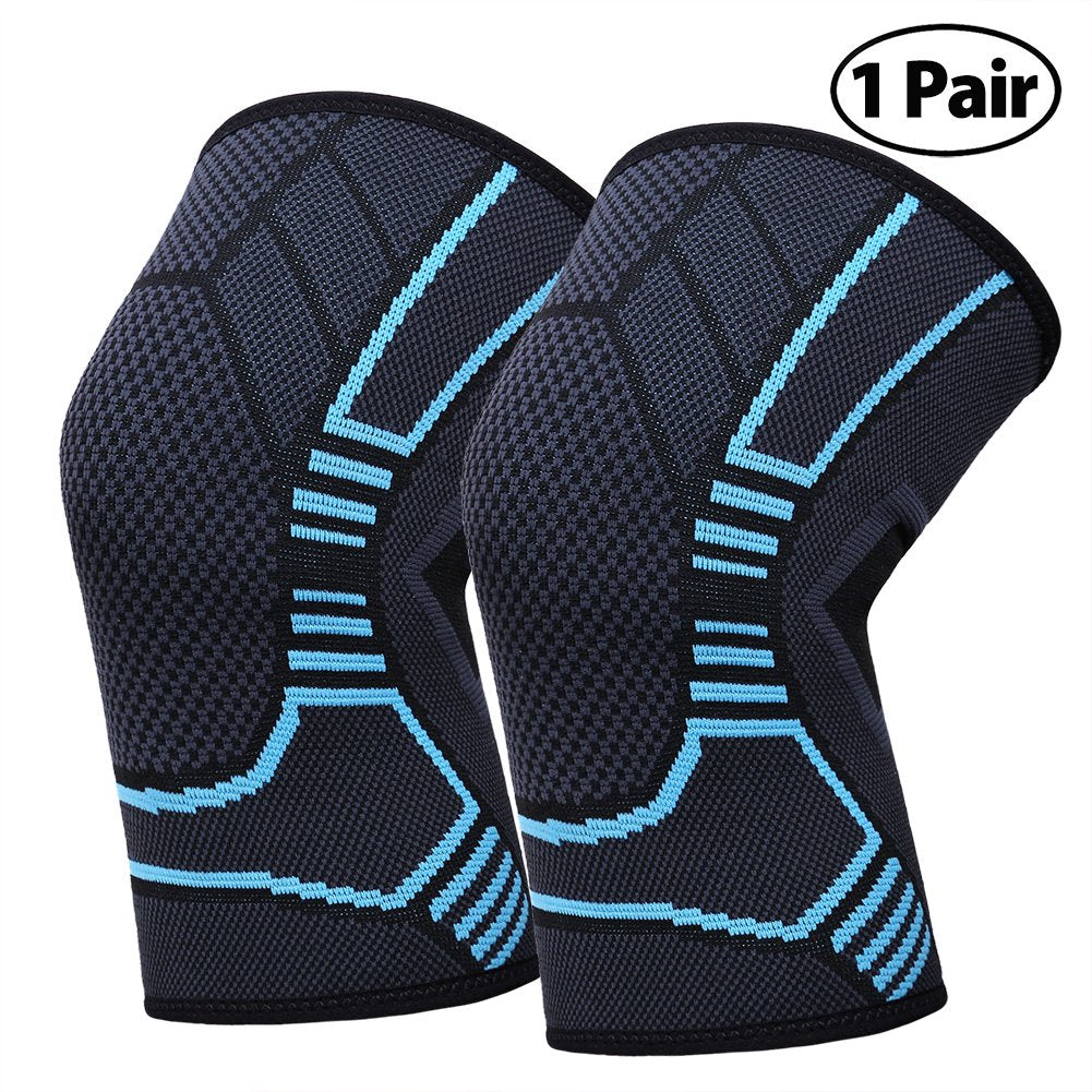 Knee Compression Sleeve Brace for Men Women, Ideal for Basketball Running Football Volleyball Baseball Sports, Latex-free, 1 Pair (XXL, Blue)