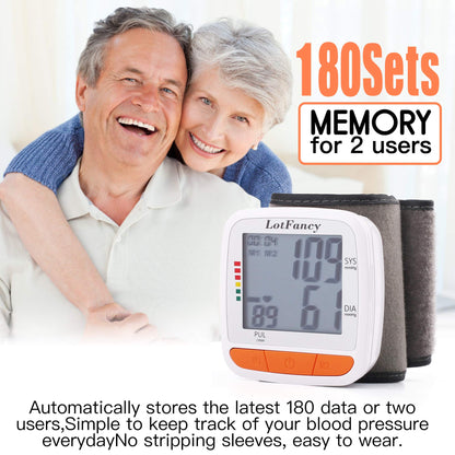 LotFancy Wrist Blood Pressure Monitor, Adjustable Cuff (4.9”-8.1”), 2 Users, 180 Reading Memory, Automatic Digital BP Monitor with Irregular Heartbeat Detector