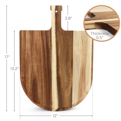 LotFancy Pizza Peel 12 inch, Acacia Wood Pizza Spatula Paddle, Pizza Cutting Board with Handle, 17”L x 12”W, Tapered Serving Tray for Charcuterie Cheese