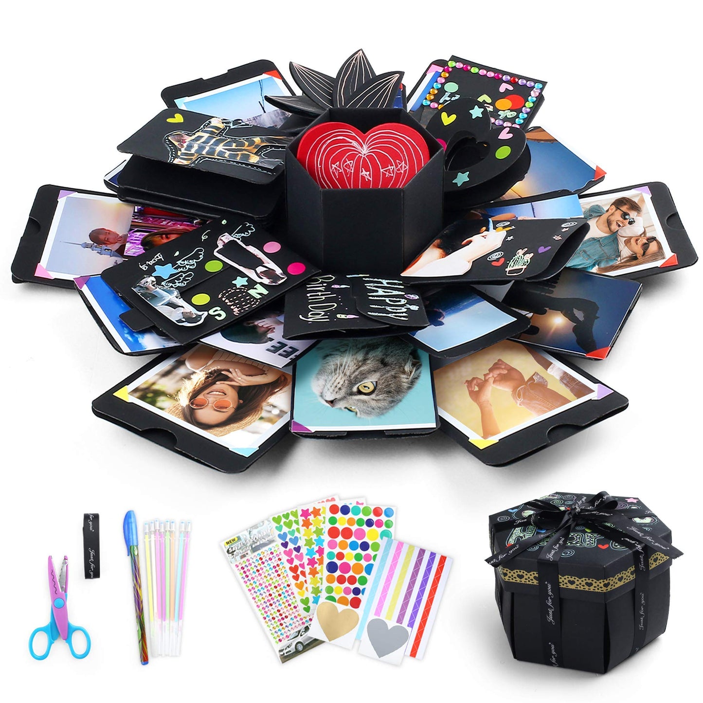 LotFancy Explosion Gift Box, DIY Surprise Photo Box, Creative Scrapbook Album, Preassembled, Love Memory Exploding Picture Box for Valentines’ Day Gift, Anniversary, Wedding, Birthday Gift