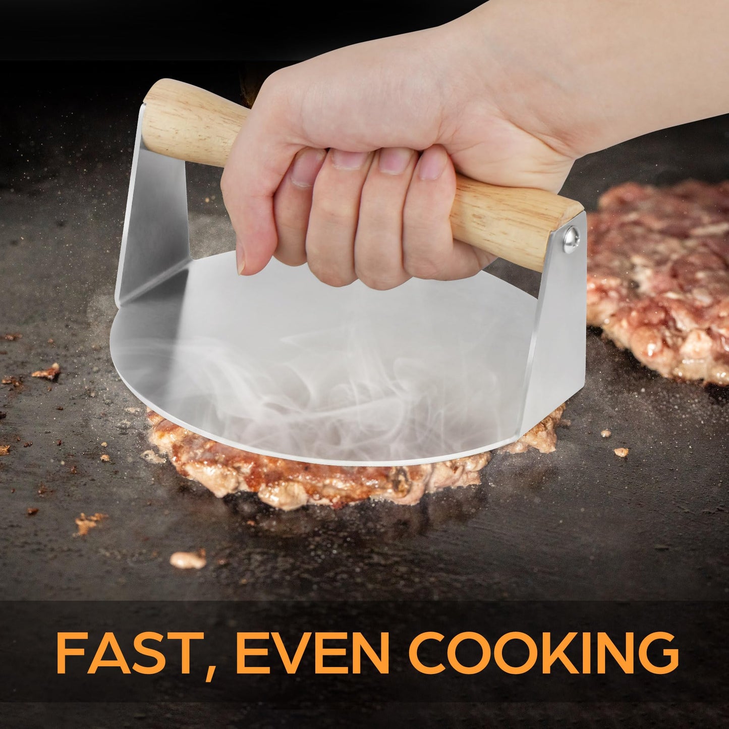 LotFancy Burger Press, 6" Stainless Steel Burger Smasher for Griddle, Bbq, Cookouts, Round