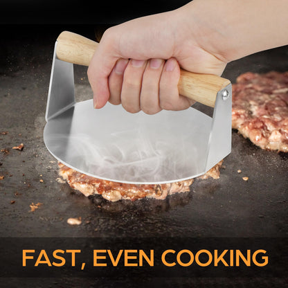 LotFancy Burger Press, 6" Stainless Steel Burger Smasher for Griddle, Bbq, Cookouts, Round