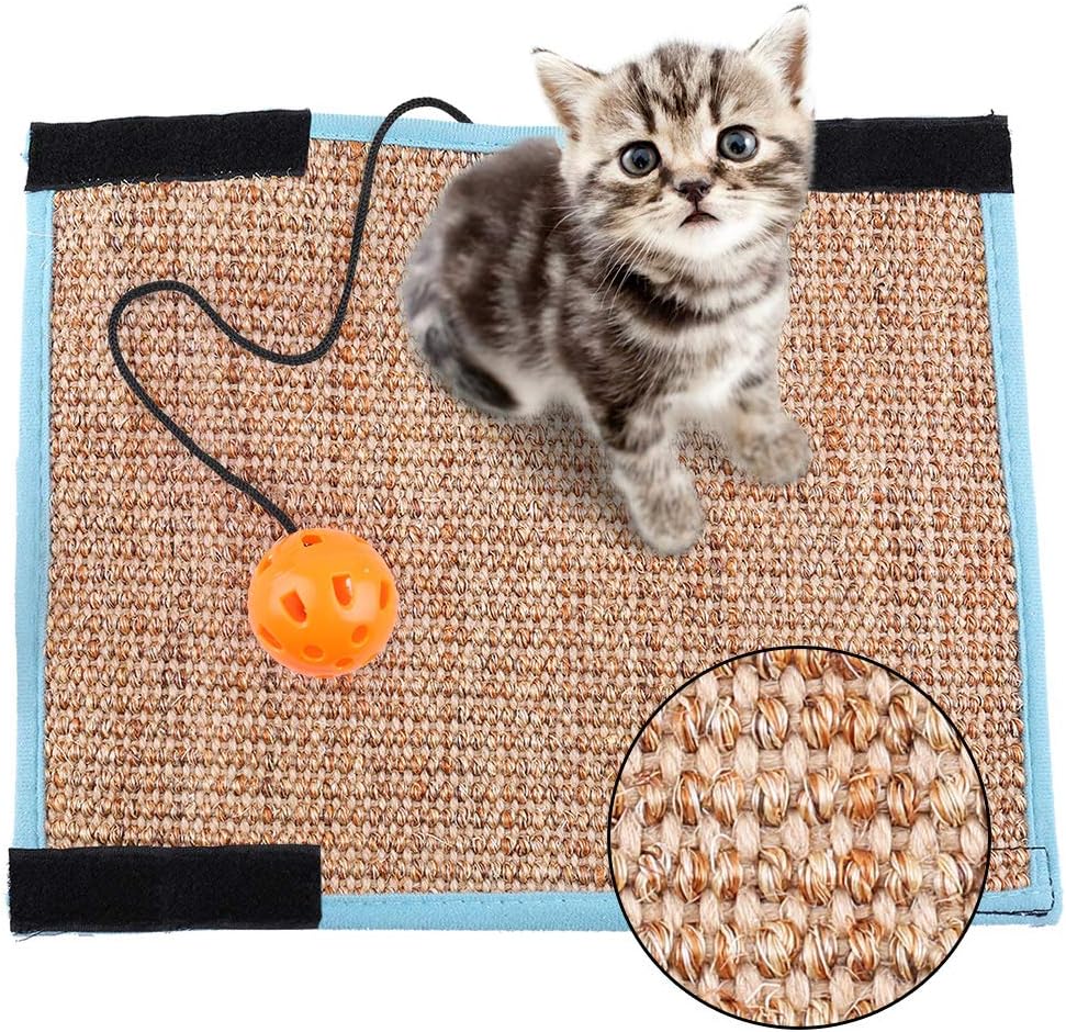 Cat Scratching Mat, Natural Sisal Cat Scratcher Mat with Interactive Ball Toy for Cat Grinding Claws, Kitty Play Scratcher Pad for Protecting Furniture Sofa Couch