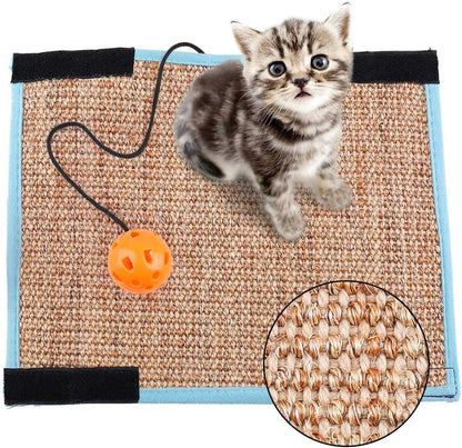 Cat Scratching Mat, Natural Sisal Cat Scratcher Mat with Interactive Ball Toy for Cat Grinding Claws, Kitty Play Scratcher Pad for Protecting Furniture Sofa Couch