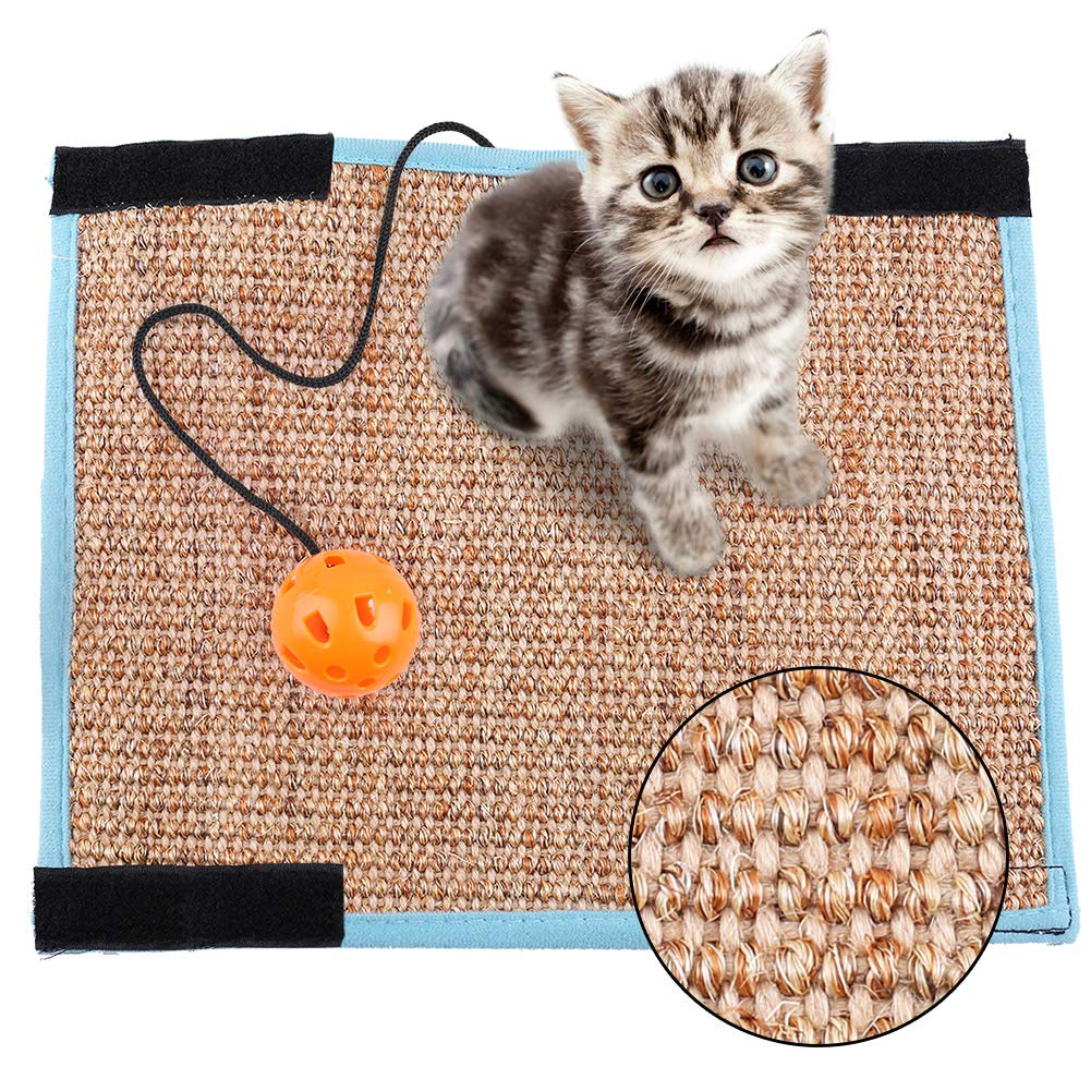 Cat Scratching Mat, Natural Sisal Cat Scratcher Mat with Interactive Ball Toy for Cat Grinding Claws, Kitty Play Scratcher Pad for Protecting Furniture Sofa Couch