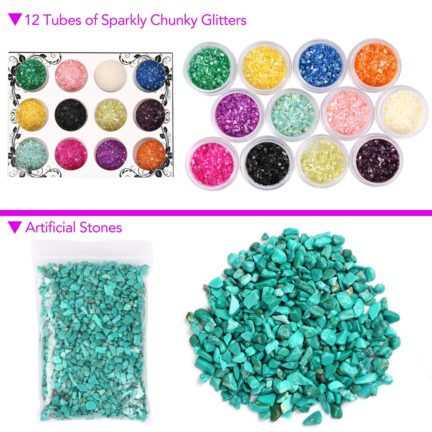 LotFancy Epoxy Resin Molds, Ashtray Molds for Resin Casting, DIY Art Silicone Plant Pot Pen Candle Holder Molds, with Artificial Stones, Glitter Sequins