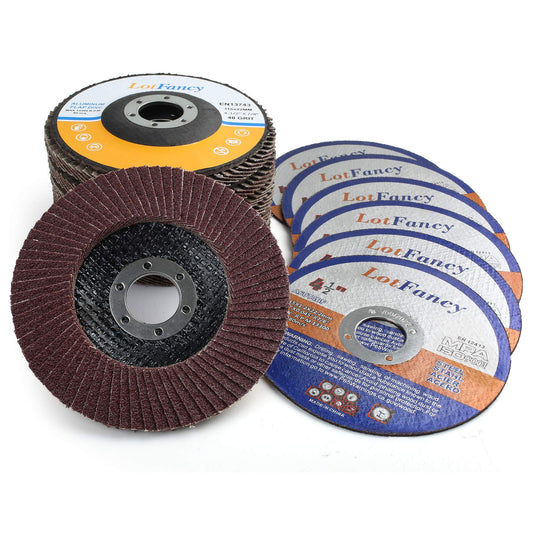 14PCS 4.5 Inch Flap Discs and Cutting Wheels Set by LotFancy - 40 60 80 120 Grit Assorted Sanding Grinding Wheels, Type #27, Metal Cut Off Wheels for Angle Grinders