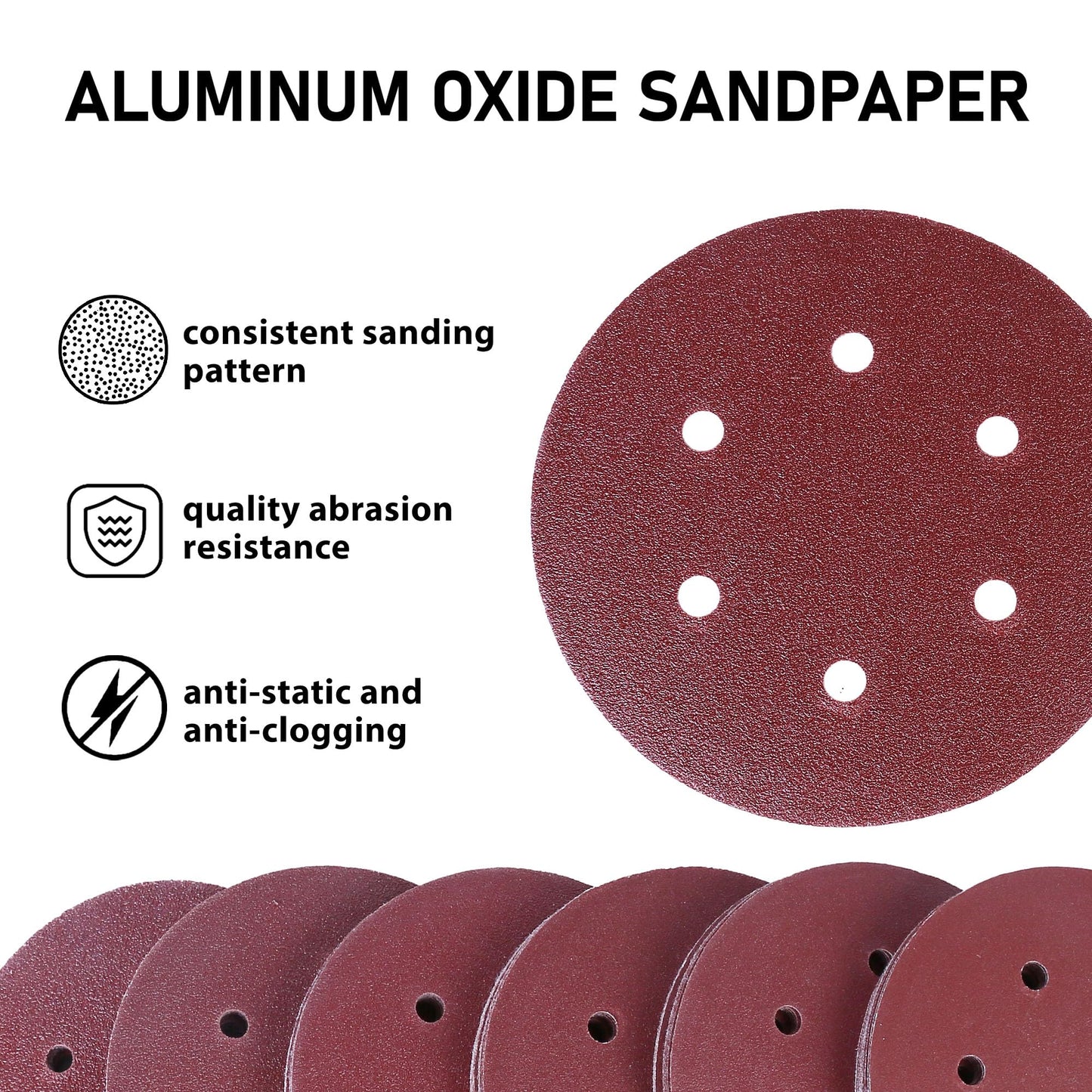 LotFancy 6" 6-Hole Sanding Discs Sandpaper Hook and Loop Pads 40/60/80/100/120/180/240/320/400/800/1000/1500/2000 Assorted Grits