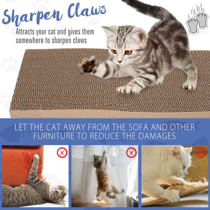 2 in 1 Cardboard Cat Scratcher for Indoor Cats, Reversible Corrugated Cat Scratching Pad with Box, Wave Shaped Replacement Board for Furniture Protector, Catnip Included