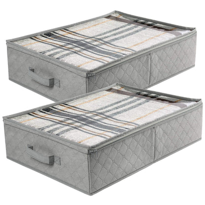 LotFancy Foldable Underbed Storage Bags, Closet Organizers and storage bins, Clothes Blankets Organizer, with Clear Window and Reinforced Handles, 24” x 16” x 6", Gray, Pack of 2