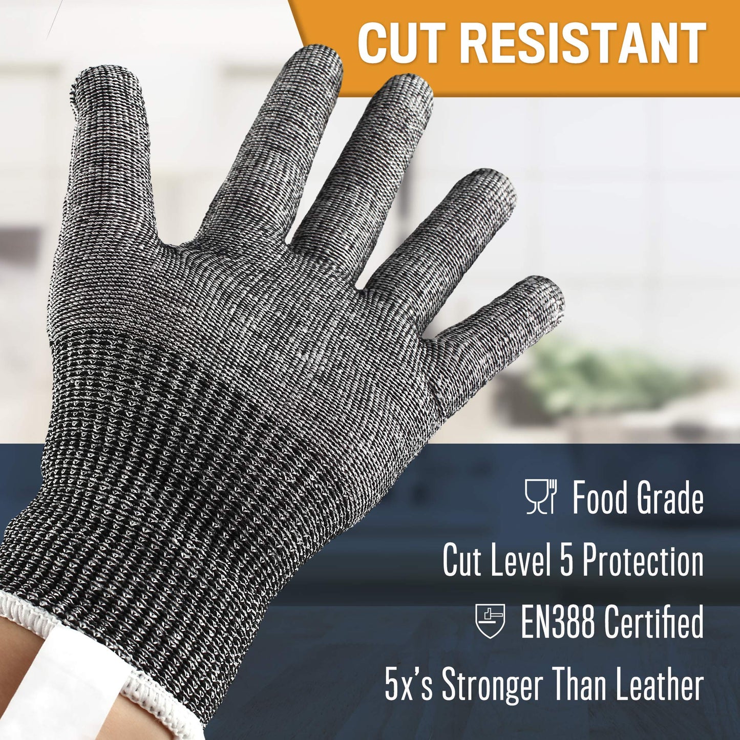 Cut Resistant Gloves for Kitchen, 1 Pair Ambidextrous Protective Safety Gloves for Oyster Shucking, Meat Cutting, Wood Carving, Mandolin Slicing, Level 5 Protection, Food Grade, Size Extra Large