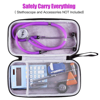 Stethoscope Carrying Case Compatible with 3M Littmann Classic III, Cardiology IV Diagnostic, MDF, ADC, with Handle, Includes Medical LED Penlights & Mesh Pocket for Accessories