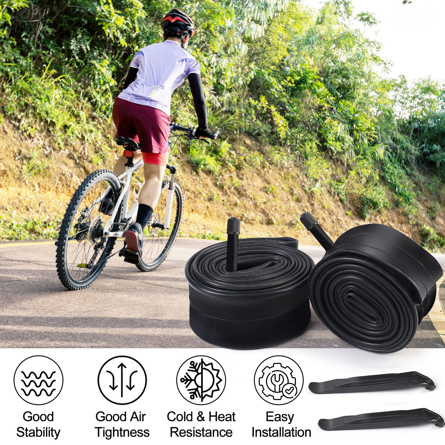 LotFancy 27.5/29 inch Mountain Bike Tube, 2PCS 27.5 x 1.75/1.95/2.125/2.3/2.4, 29 x 1.75/1.95/2.125/2.3/2.4 Bicycle Inner Tubes, 42mm Presta Valve, 2 Tire Levers Included