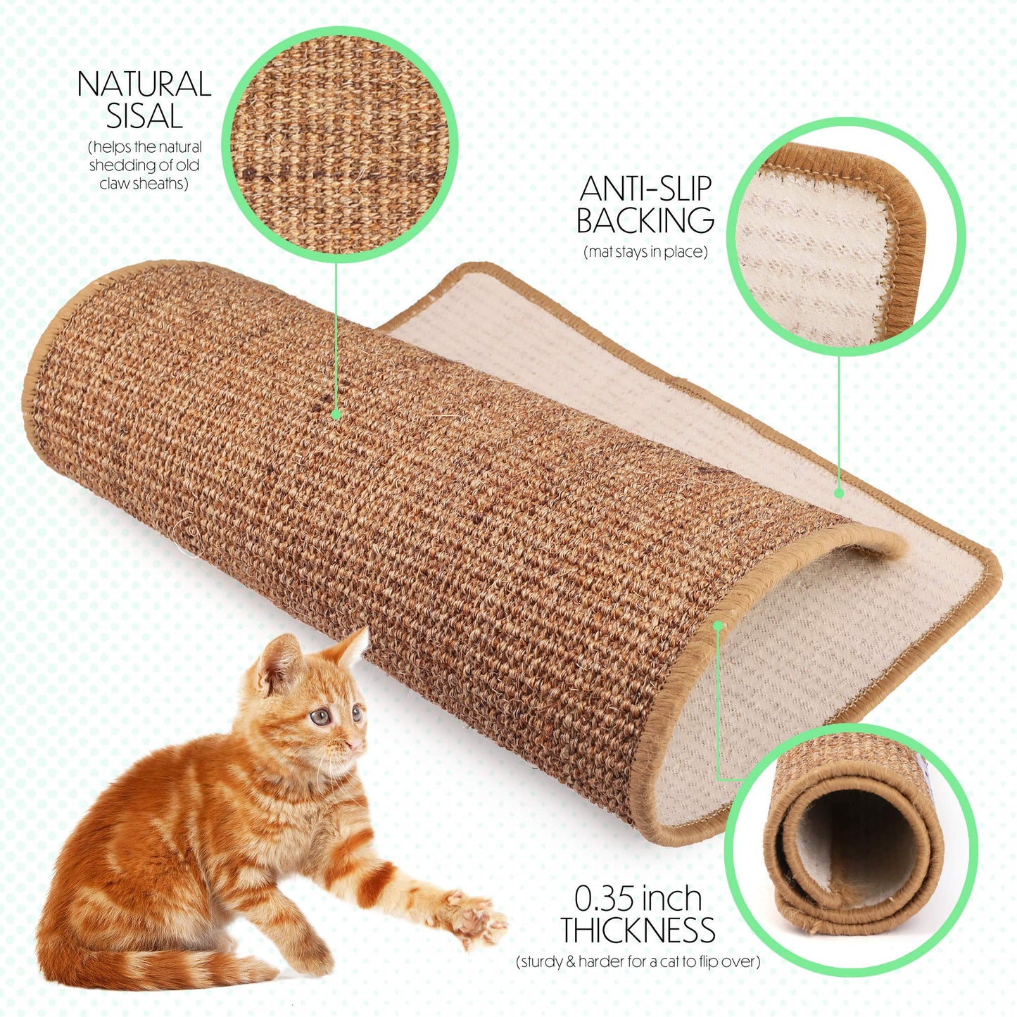 Cat Scratcher Mat, Natural Sisal Cat Scratching Carpet Pad, Floor Scratching Rug, Anti Slip Cat Scratching Mat for Cat Grinding Claws & Protecting Furniture