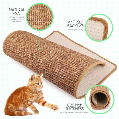 Cat Scratcher Mat, Natural Sisal Cat Scratching Carpet Pad, Floor Scratching Rug, Anti Slip Cat Scratching Mat for Cat Grinding Claws & Protecting Furniture