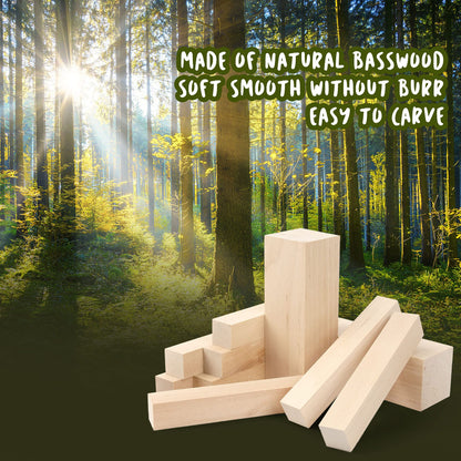 LotFancy Basswood Carving Blocks, 10 PCS, 8 Small 1x1x6”, 2 Large 2x2x6”, Wood Whittling Kit for Beginners, Natural Unfinished Wood Block for Crafts, with 10 Heart Shaped Wooden Cutouts