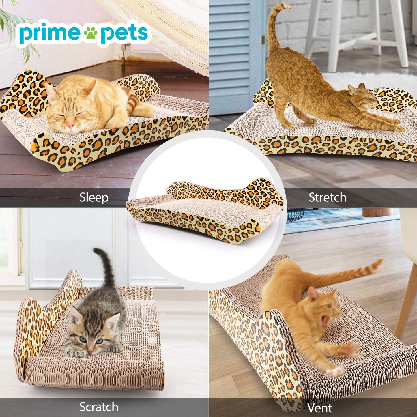 Prime Pets Cat Scratcher Couch, Recycle Corrugated Cat Scratcher Cardboard Bed, Cat Scratching Lounger Sofa