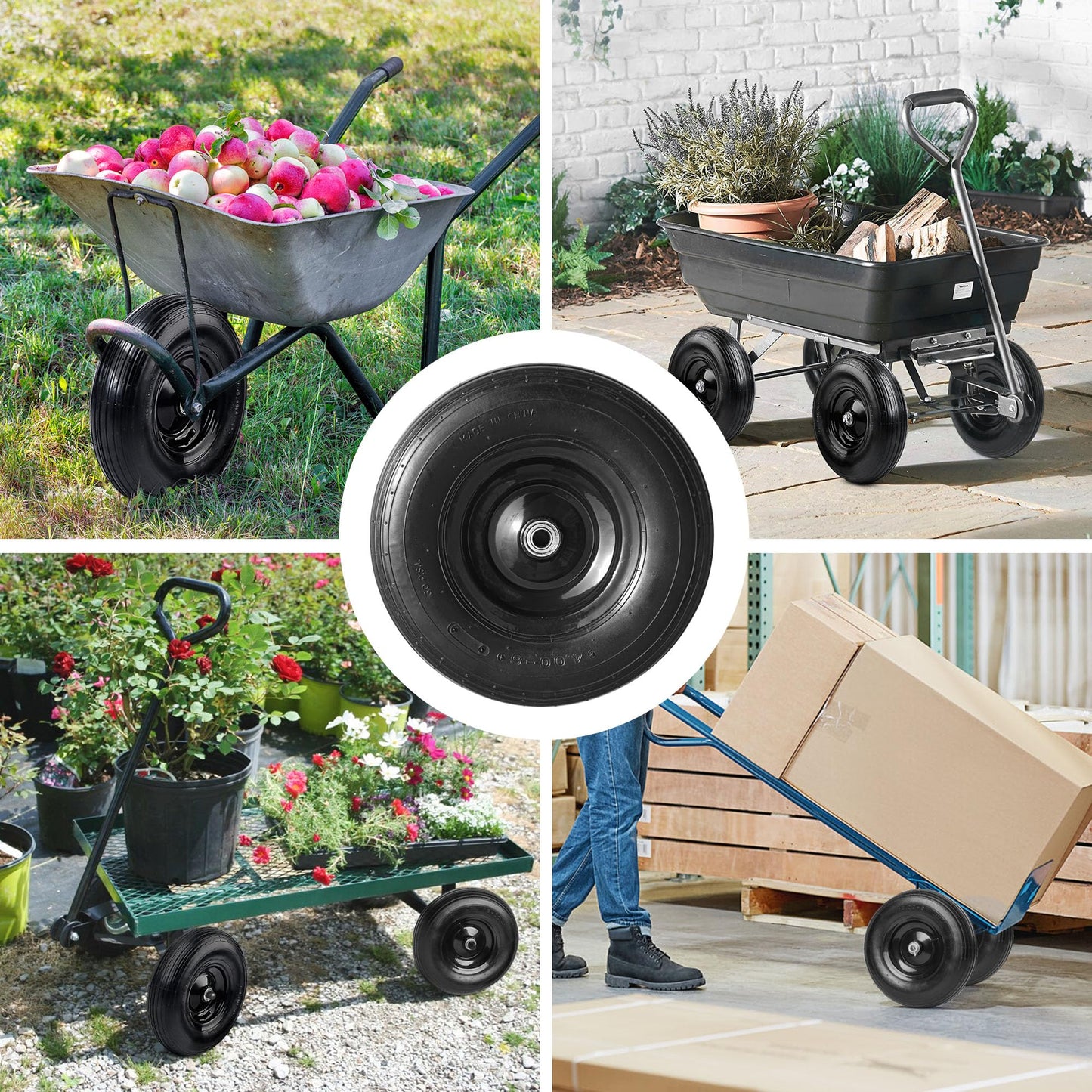 LotFancy Wheelbarrow Wheels and Tires, Replacement for Wheel Barrel Lawn Cart Garden Wagon