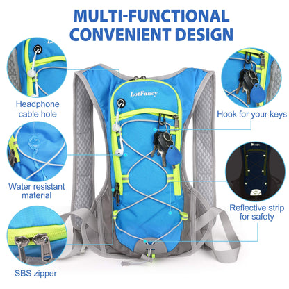 LotFancy Hydration Backpack with 2L Bladder (BPA Free), Leakproof Camel Backpack for Running Cycling Hiking Climbing Race Festival Skiing Walking, Water Hydration Pack for Women Men Kids