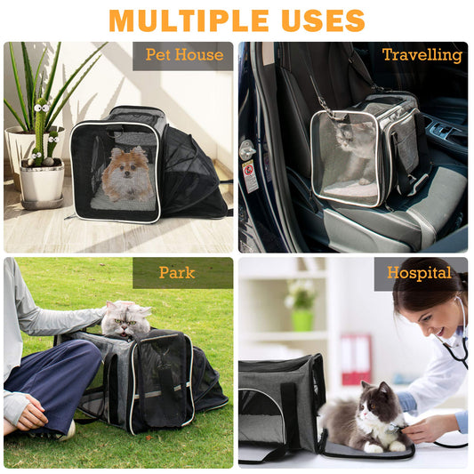 Prime Pets Cat Carrier, TSA Airline Approved Pet Carrier Bag for Small Dogs, Puppies, Kittens, Expandable Soft Sided Cat Carrying Case for Travel, Collapsible, Foldable, Gray