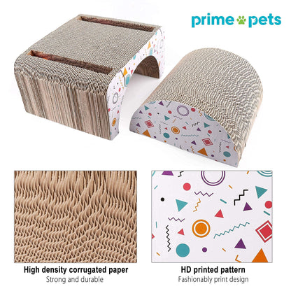 Prime Pets Cat Scratcher Cardboard Lounge, Removable Cat Scratching Couch with Catnip and Ball Toys, Reversible Corrugated Cat Scratch Board Sofa Bed for Cats Kitty Kitten