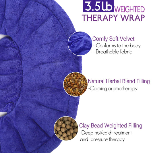 LotFancy Heated Neck Shoulder Wrap, Large Weighted Microwavable Heating Pad, 3.5 lb Herbal Aromatherapy, Hot Cold Therapy Pack for Stress and Tension Pain Relief, Spa Day, Mother's Day Gift