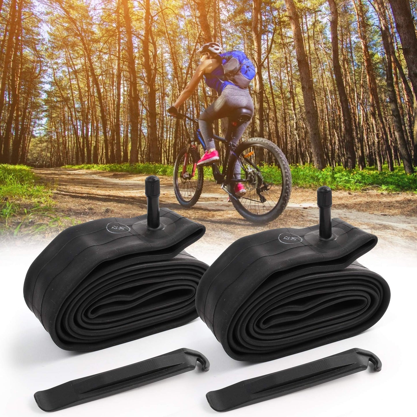 LotFancy 27.5/29 inch Mountain Bike Tube, 2PCS 27.5 x 1.75/1.95/2.125/2.3/2.4, 29 x 1.75/1.95/2.125/2.3/2.4 Bicycle Inner Tubes, 42mm Presta Valve, 2 Tire Levers Included