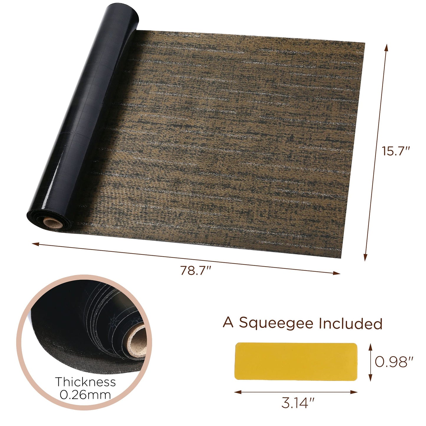 LotFancy Contact Paper, 15.7” x 78.7”, Mocha Brown, Removable Wood Peel and Stick Wallpaper, Waterproof Matte Vinyl Film Roll, Adhesive Liner for Countertop Bathroom Furniture, Squeegee Included