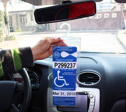 LotFancy Handicap Placard Holder- 10.6" x 5", Ultra Transparent Disabled Parking Placard Protector Hanger Sleeve - Pack of 2, with Plastic Large Hanger