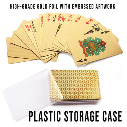 24K Gold Foil Playing Cards, 2 Decks of Cards with Boxes, Waterproof Plastic, Bridge Size Standard Index, for Cards Games, Magic Props