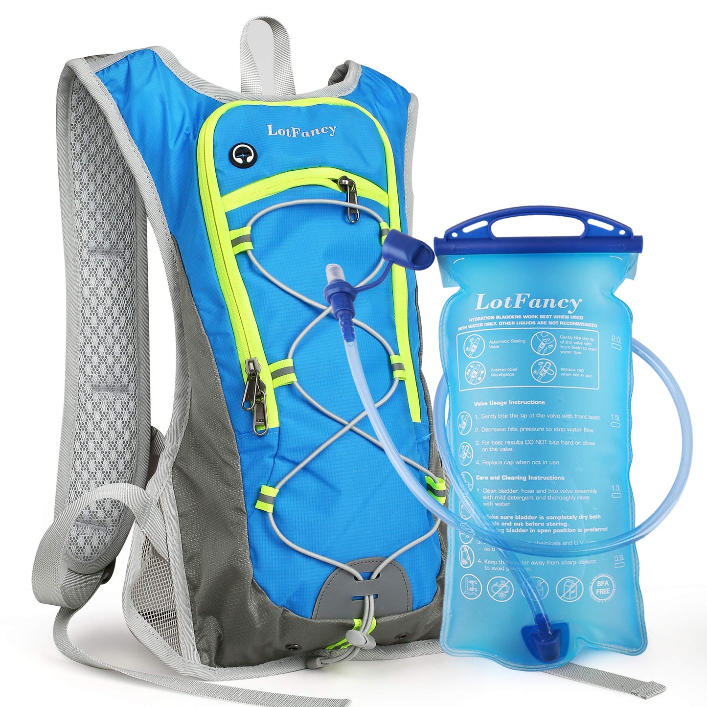LotFancy Hydration Backpack with 2L Bladder (BPA Free), Leakproof Camel Backpack for Running Cycling Hiking Climbing Race Festival Skiing Walking, Water Hydration Pack for Women Men Kids