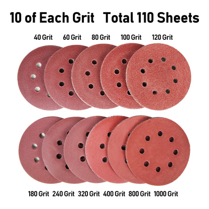 LotFancy Sanding Disc 5 Inch 8 Hole, 40-3000 Grit Assorted Sand Paper, Hook and Loop Sandpaper Assortment, Random Orbital Sander Pads