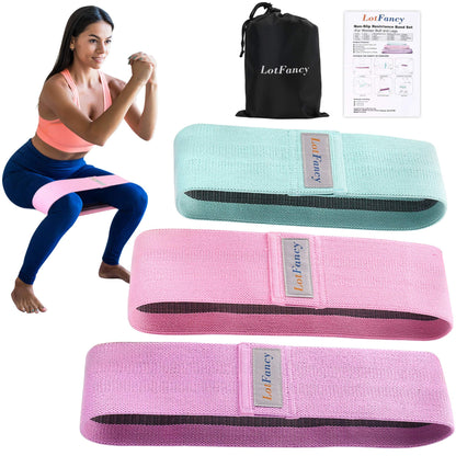 LotFancy Hip Resistance Bands, Pack of 3, Loop Booty Bands for Women Leg and Butt, Non-Slip Circles Glutes Fabric Exercise Bands for Fitness, Workout, Squat - Green, Pink, Purple