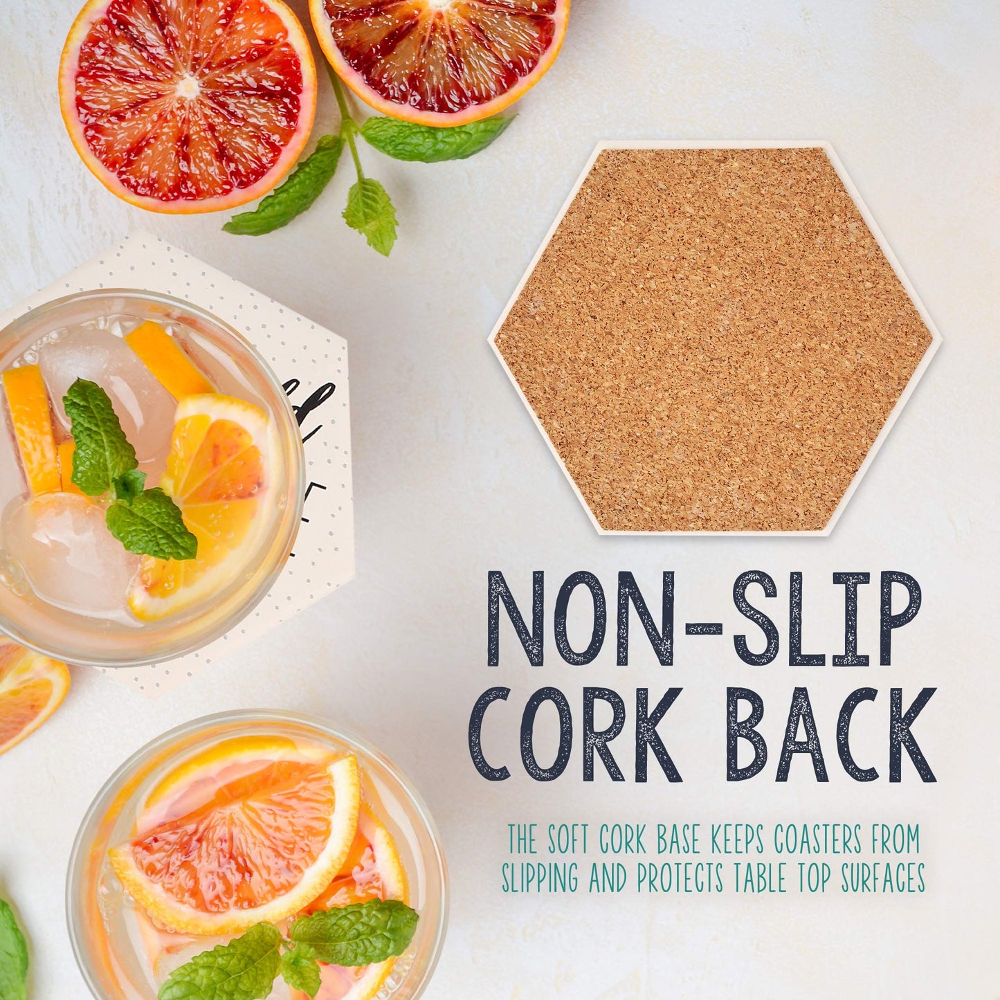 LotFancy Funny Coasters for Drinks Absorbent with Holder, 6PCS Ceramic Coasters with Cork Base
