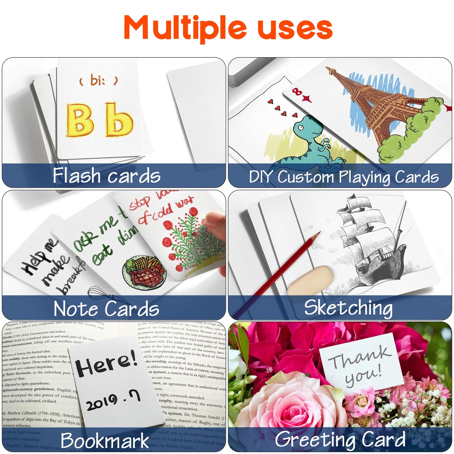 LotFancy Blank Playing Cards, 180PCS White Blank Index Flash Cards to Write on, Printable, Study Learning Cards, DIY Gift Card, Game Cards, Matte Finish, Poker Size, 2.5" x 3.5"