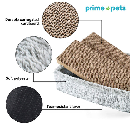 Prime Pets Cat Scratcher Lounge with 2 Removable Cat Scratch Cardboard, Reversible Cat Scratching Pad Box Bed, 2 in 1, Corrugated Board, Catnip Included