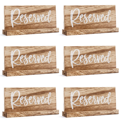 LotFancy Wood Reserved Signs for Tables, 6 Pack Rustic Tabletop Sign with Base Holders for Wedding, Church Pews, Restaurant, Party Event, Brown