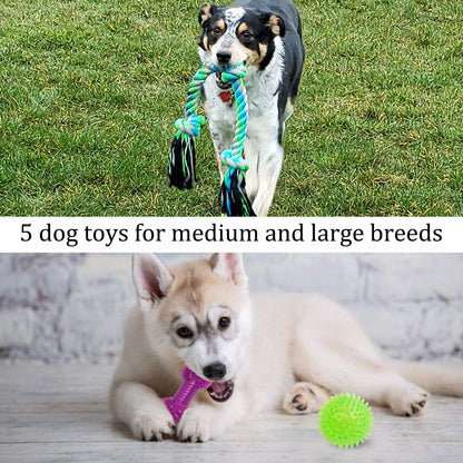 Prime Pets Dog Rope Toys for Medium to Large Dogs, Pack of 5, Tough Teething Chew Toys for Aggressive Chewers, Interactive Durable Tug of War Dog Toys Assortment