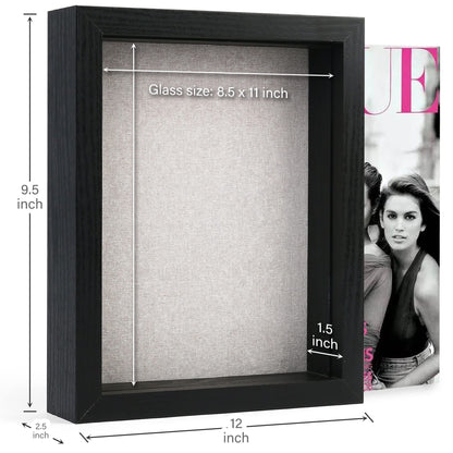 LotFancy Black Shadow Box Wood Frame with Soft Linen Back，Shatter-Resistant Glass. 10 Thumbtacks Included