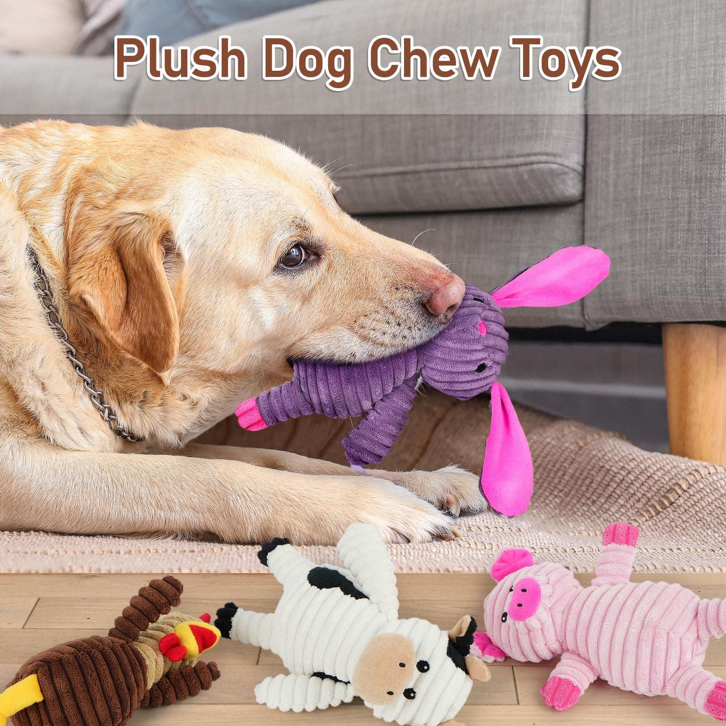 Prime Pets Dog Toys, 5 Pack, Plush Dog Squeaky Toys, Assortment Value Bundle Animal Pet Toy for Small Medium Large Dogs, Stuffed Puppy Chew Toy, Cute Dog Gift Toys