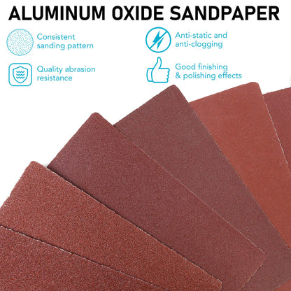 LotFancy 1/4 Sheet Sandpaper for Palm Sander, 50PCS 60 80 120 180 240 320 400 600 800 1000 Grit Sanding Sheets Assortment for Car and Wood, Plain Backing Sand Paper, 5.5”x 4.5”