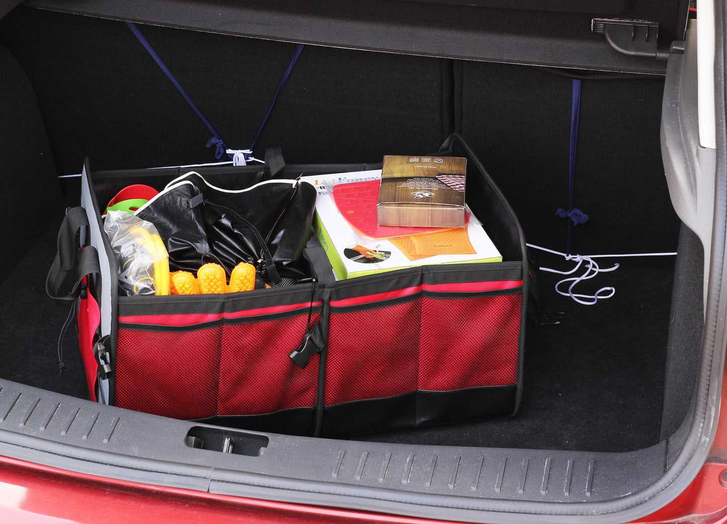 LotFancy Car Trunk Organizer for Auto SUV, Trunk Storage Box, Collapsible Cargo Organizer with Nonslip Bottom, Side Pockets, Heavy Duty, Perfect for Grocery Bag/Jumper Cable (3 Compartments)